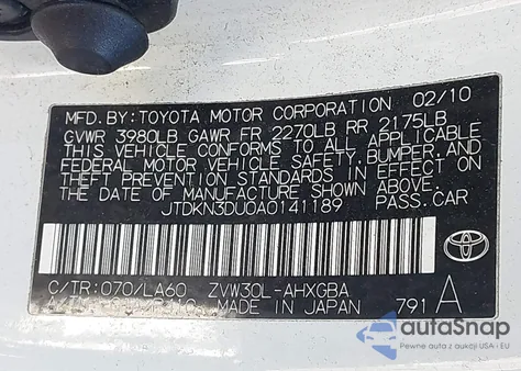 2010 Toyota Prius из США, поврежденный, VIN JTDKN3DU0A0141189